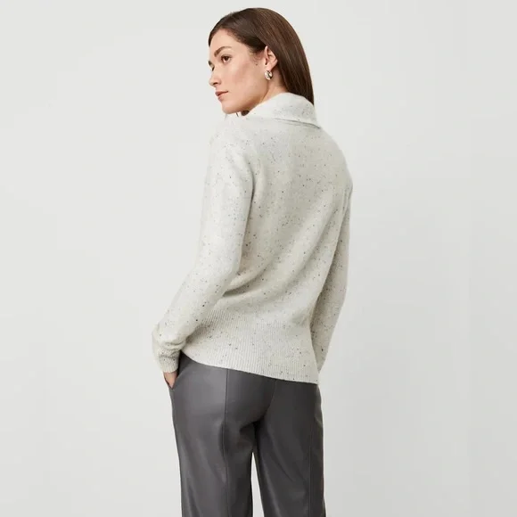 Ann Taylor Cashmere Shawl Collar Wrap Sweater Speckled Cream Small - Picture 2 of 12